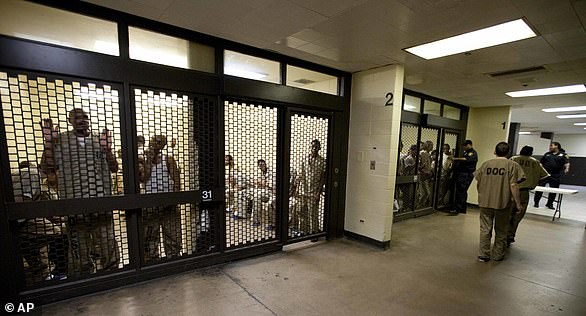 In this file photo on September 29, 2011, inmates at the Cook County Jail in Chicago wait to be processed for release.  Josie will have to serve at least half of his 150-day sentence