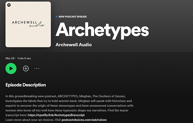 The announcement this afternoon marks Archewell Audio's first podcast series with Spotify
