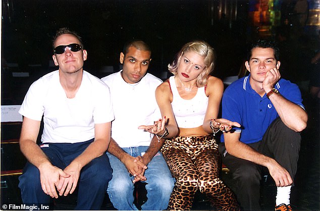Back in the day: Eric Stefani, Tony Canale, Gwen Stefani and Adrian Young of No Doubt were seen from left to right in September 1996
