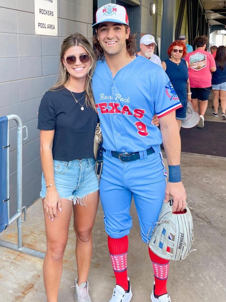 Josh Smith, here with his wife Claire, has been called up from the Round Rock Triple-A