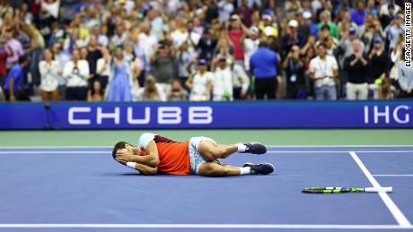 Carlos Alcaraz responds after defeating Casper Ruud during the men's singles final at the 2022 US Open on September 11, 2022.