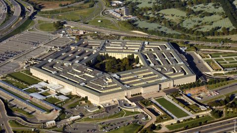 The US Pentagon in a building in Washington, DC, with an aerial view from above