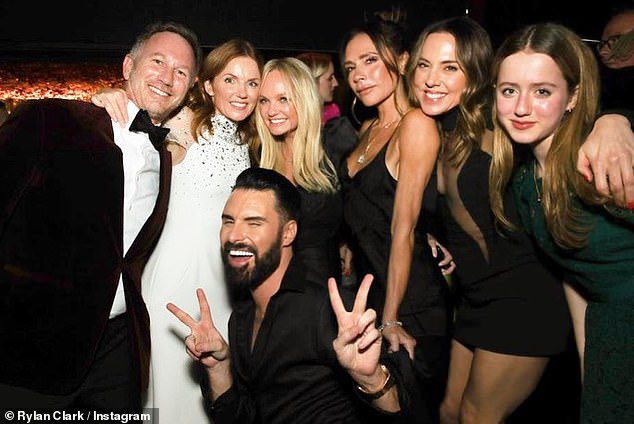 All-Star: Jerry Horner enjoyed her 50th birthday with loved ones at her home in Oxfordshire Saturday night (Clockwise LR: Jerry's husband Christian Horner, Jerry, Emma Bunton, Victoria Beckham, Mel C, daughter of Jerry Bluebell, Rylan Clark)