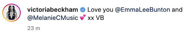 Victoria shared the stunning snaps and videos on her Instagram, captioning: 'I love you EmmaLeeBunton and MelanieCMusic xx VB'