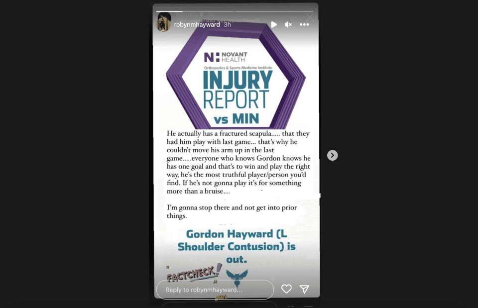 Screenshot of Robyn Hayward's Instagram story. 