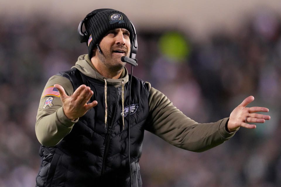 Eagles coach Nick Siriani wasn't happy about a missed call against Washington during Monday night's loss to the Chiefs.  (Photo by Mitchell Leaf/Getty Images)