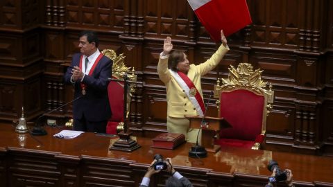 Peruvian Vice President Dina Boloart attends the swearing-in ceremony in Lima, Peru. 